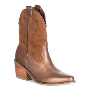 SILVIA COBOS Womens Gold Stars Pull Tabs Galaxy Stars Almond Western Boot 6.5
